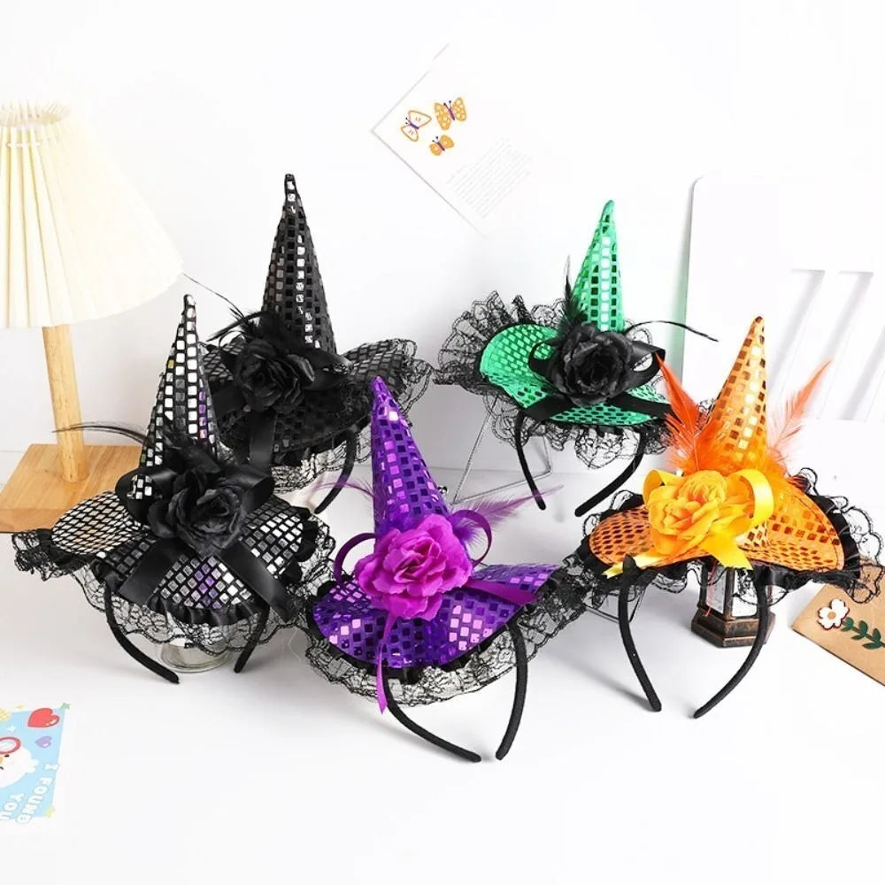 Halloween Witch Hat Headband – Lace Sequins Hair Hoop Halloween Costume Headband Richie's