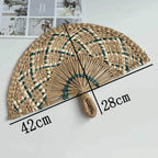 Handmade Natural Seaweed Straw Fan – Boho Semicircular Woven Fan Woven Decorative Fan Richie's A