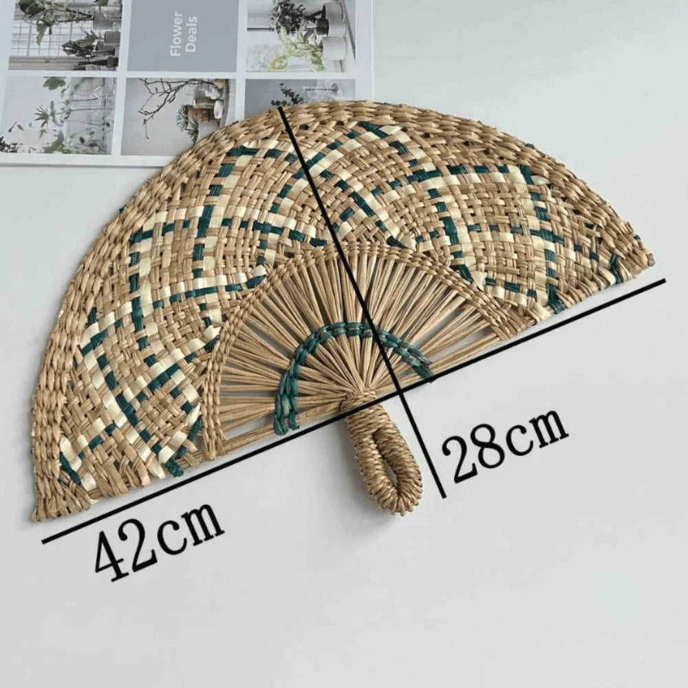 Handmade Natural Seaweed Straw Fan – Boho Semicircular Woven Fan Woven Decorative Fan Richie's A