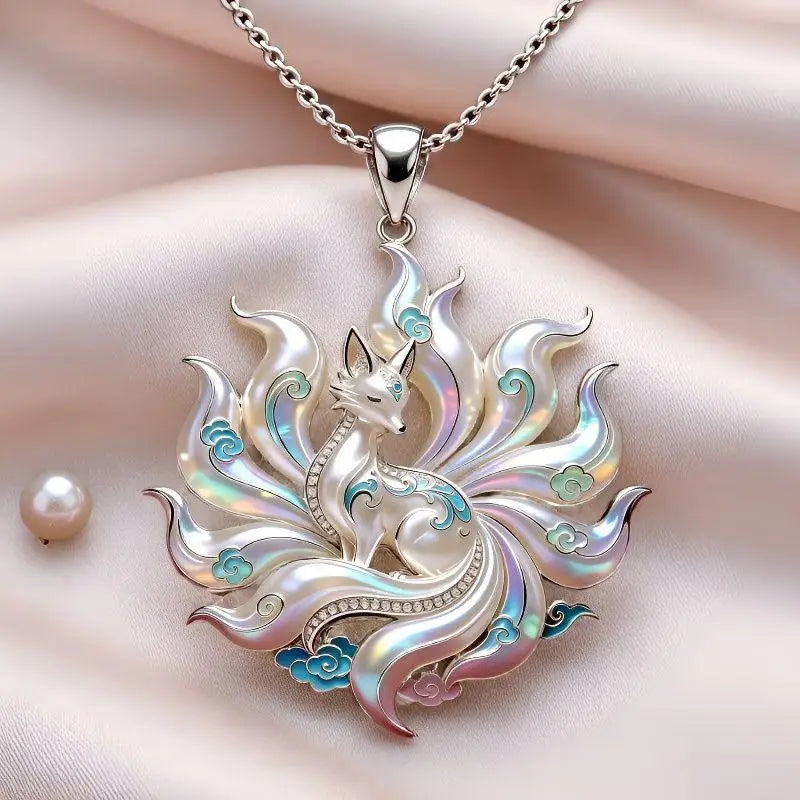 Nine-Tailed Fox Enamel Pendant Necklace | Chinese Mythology Enamel Pendant Necklace Richie's A10