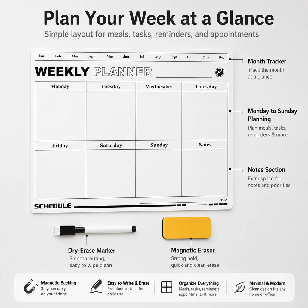 Fridge Magnetic Dry Erase Weekly Planner Whiteboard Board Magnetic Whiteboard Planner Richie's