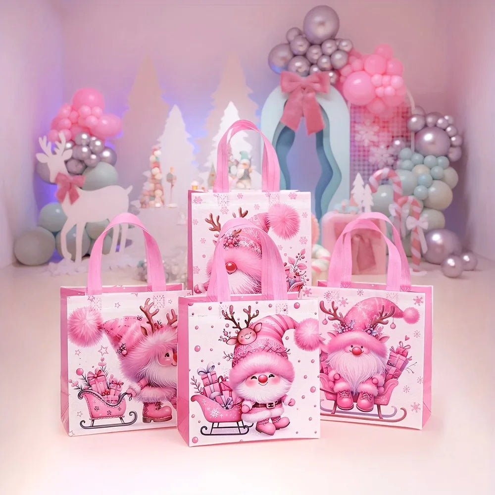 Christmas Gift Bags with Handles – Pink Santa Claus Tote Christmas Gift Bags Richie's