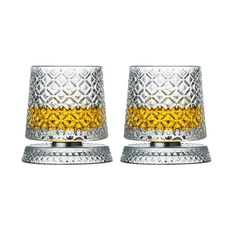 360° Rotating Whiskey Glass Spinning Crystal Tumbler Set of 2 Whiskey Glass Set Richie's H