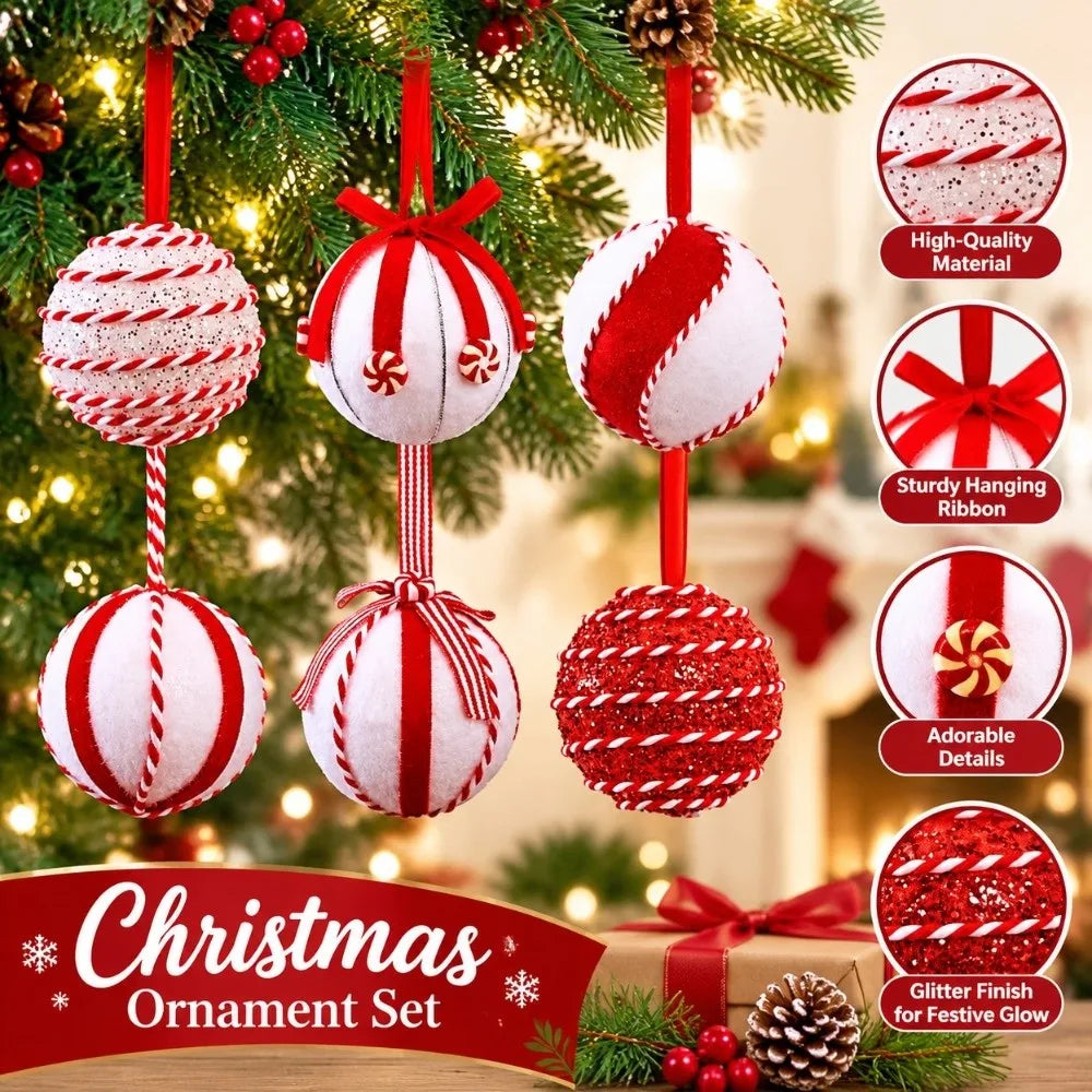 8CM Glitter Christmas Ball Ornaments Set of 6 – Foam Candy Spheres Christmas Ball Ornaments Richie's
