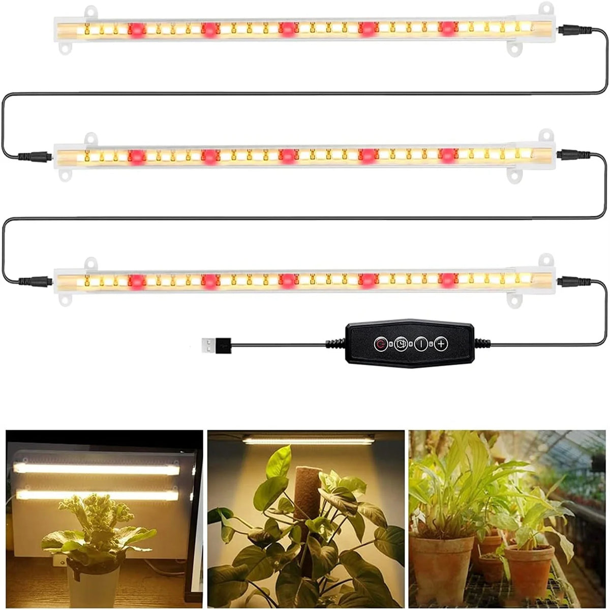 Full Spectrum LED Grow Light Bar – 5V Dimmable Indoor Plant Lamp LED Grow Light Richie's 3Heads 3000K USB No plug