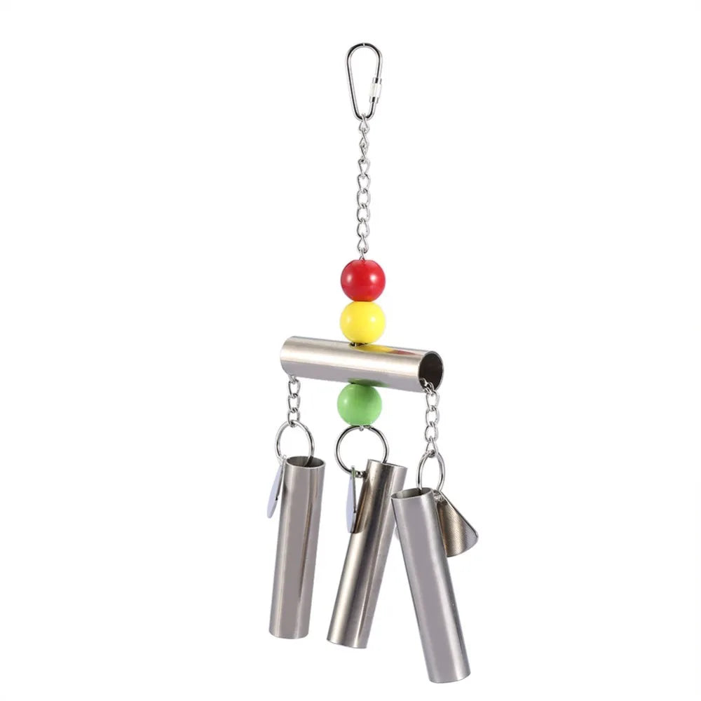 Stainless Steel Hanging Bell Toy for Birds with Colorful Beads Bird Cage Toy Richie's