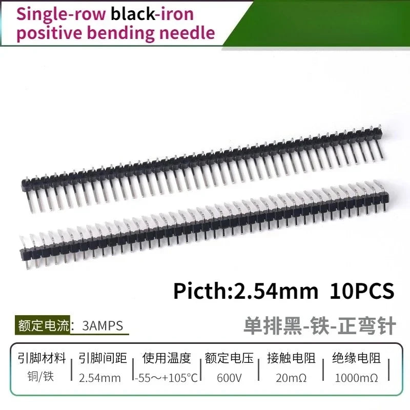 10PCS Color Gilded Pin Headers 2.54mm Single & Double Row Set PCB Pin Headers Richie's Black Iron B 10PCS