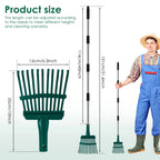 Adjustable 51.6" Garden Leaf Rake – 11-Prong Carbon Steel Garden Leaf Rake Richie's Green Detachable
