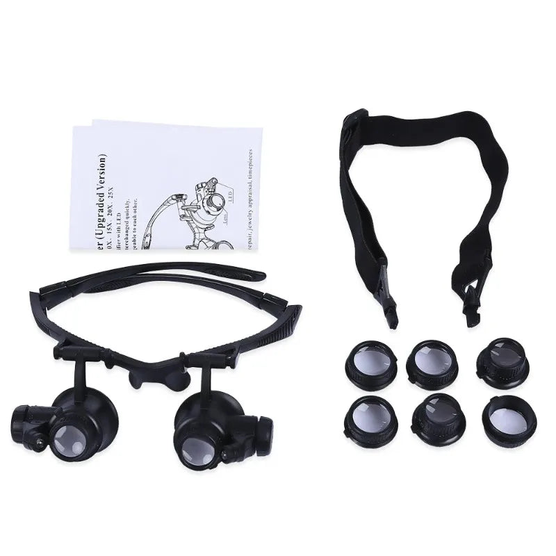 LED Head-Mounted Magnifier Loupe 10X–25X Jeweler Repair Tool Head Magnifier Loupe Richie's