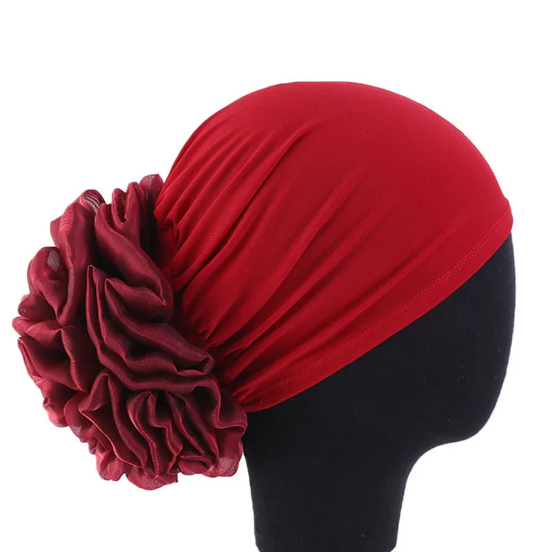 Women's Ruffle Flower Turban Hat – Headscarf & Sleep Cap Women's Turban Hat Richie's wine red