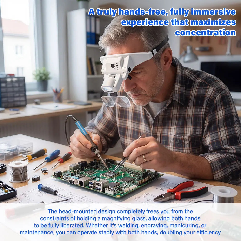 Rechargeable LED Headband Magnifier – 6 Lenses & 3 Lights Headband Magnifier Richie's