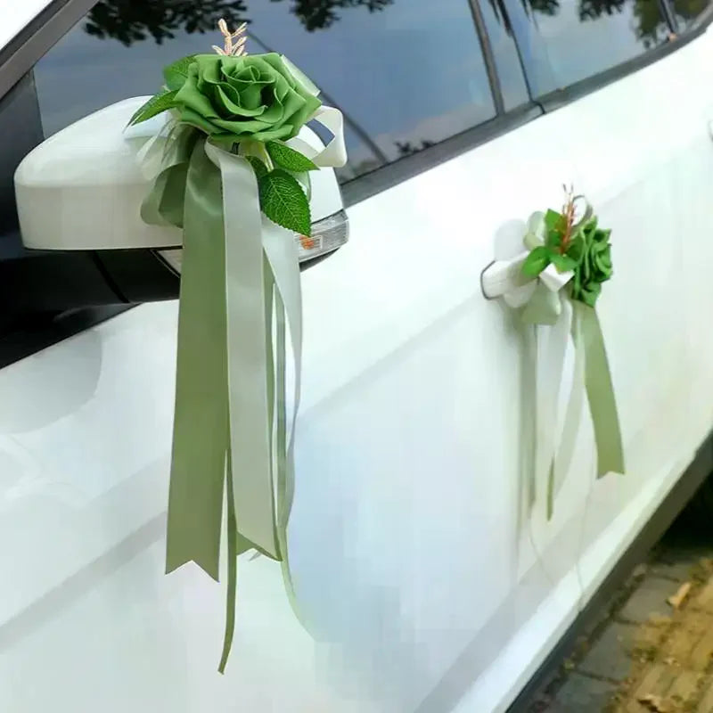 Retro Flower Bow Wedding Car Mirror & Door Handle Decor Wedding Car Decoration Richie's