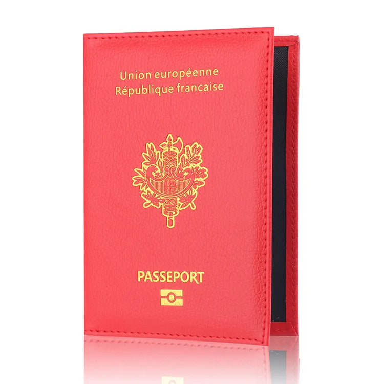 France Passport Cover PU Leather Travel Wallet Card Holder Passport Travel Wallet Richie's red