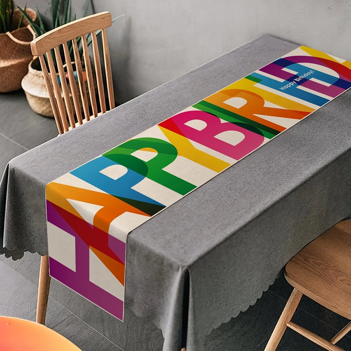 Happy Birthday Linen Table Runner – Colorful Party Decoration Table Runner Richie's
