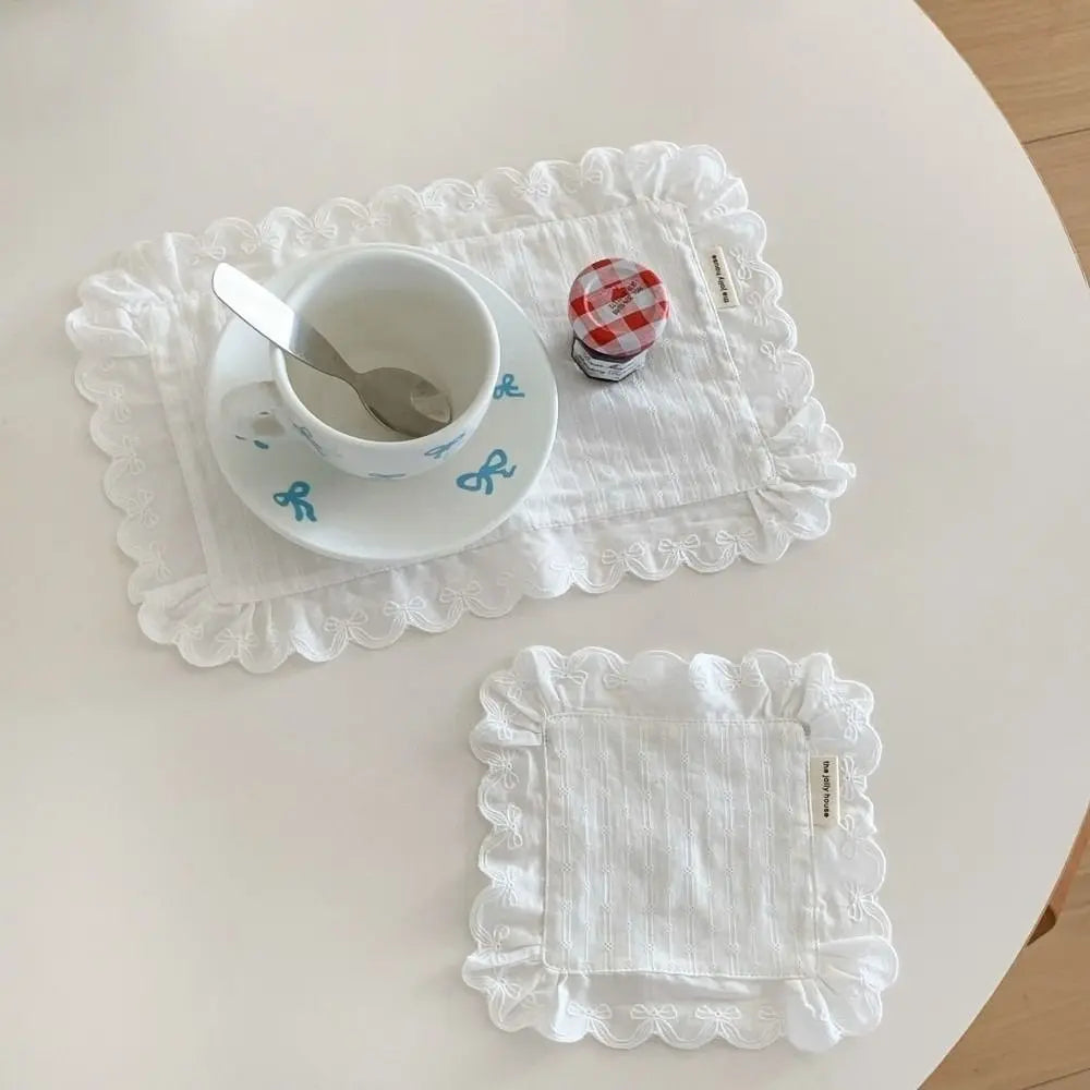 Korean Lace Ruffle Placemat – Cotton Coaster & Napkin Lace Ruffle Placemat Richie's