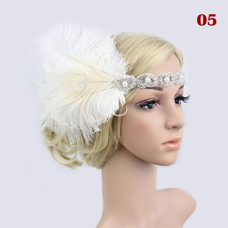Women's Feather Flapper Headband – 1920s Vintage Rhinestone Feather Flapper Headband Richie's 14