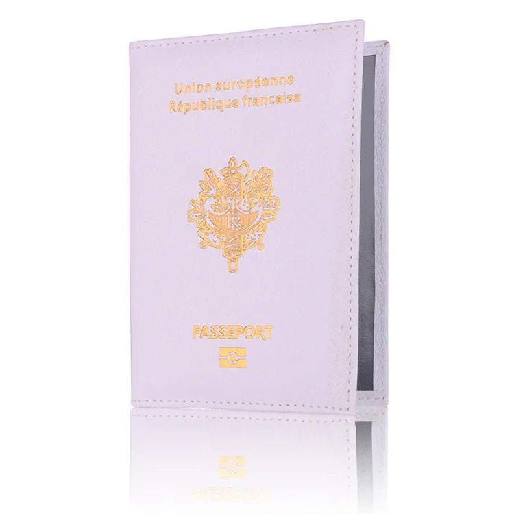 France Passport Cover PU Leather Travel Wallet Card Holder Passport Travel Wallet Richie's WHITE