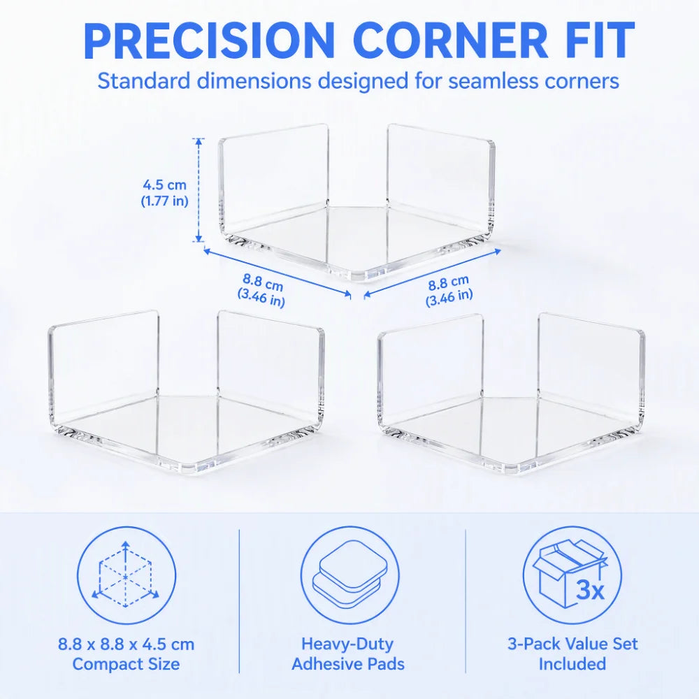 3-Pack Clear Acrylic Corner Floating Wall Shelves | No-Drill Corner Wall Shelf Richie's