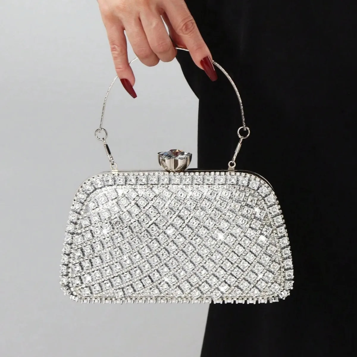 Silver Diamond Glitter Evening Clutch Bag – Bridal Handbag Evening Clutch Bag Richie's