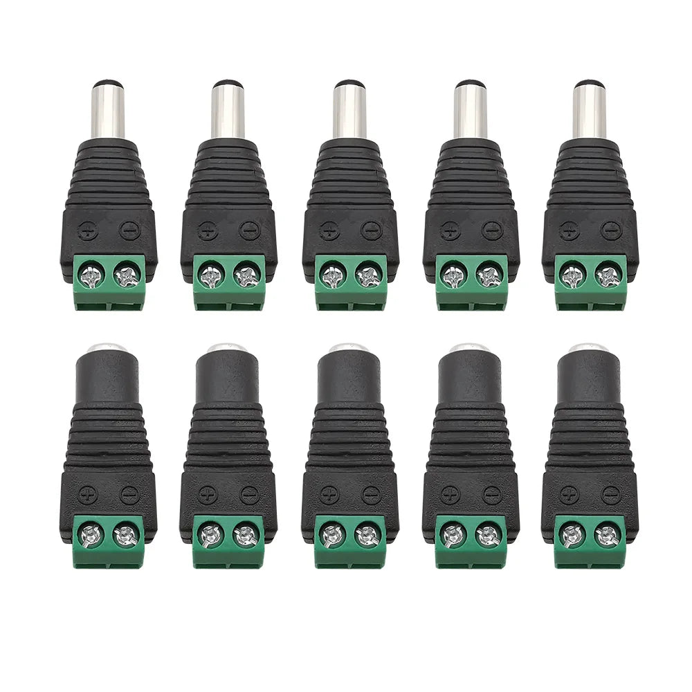 10Pcs DC 12V Solderless Screw Terminal Connectors 5.5x2.1/2.5mm DC Power Connector Richie's 5 Male 5 Female 5.5x2.1mm