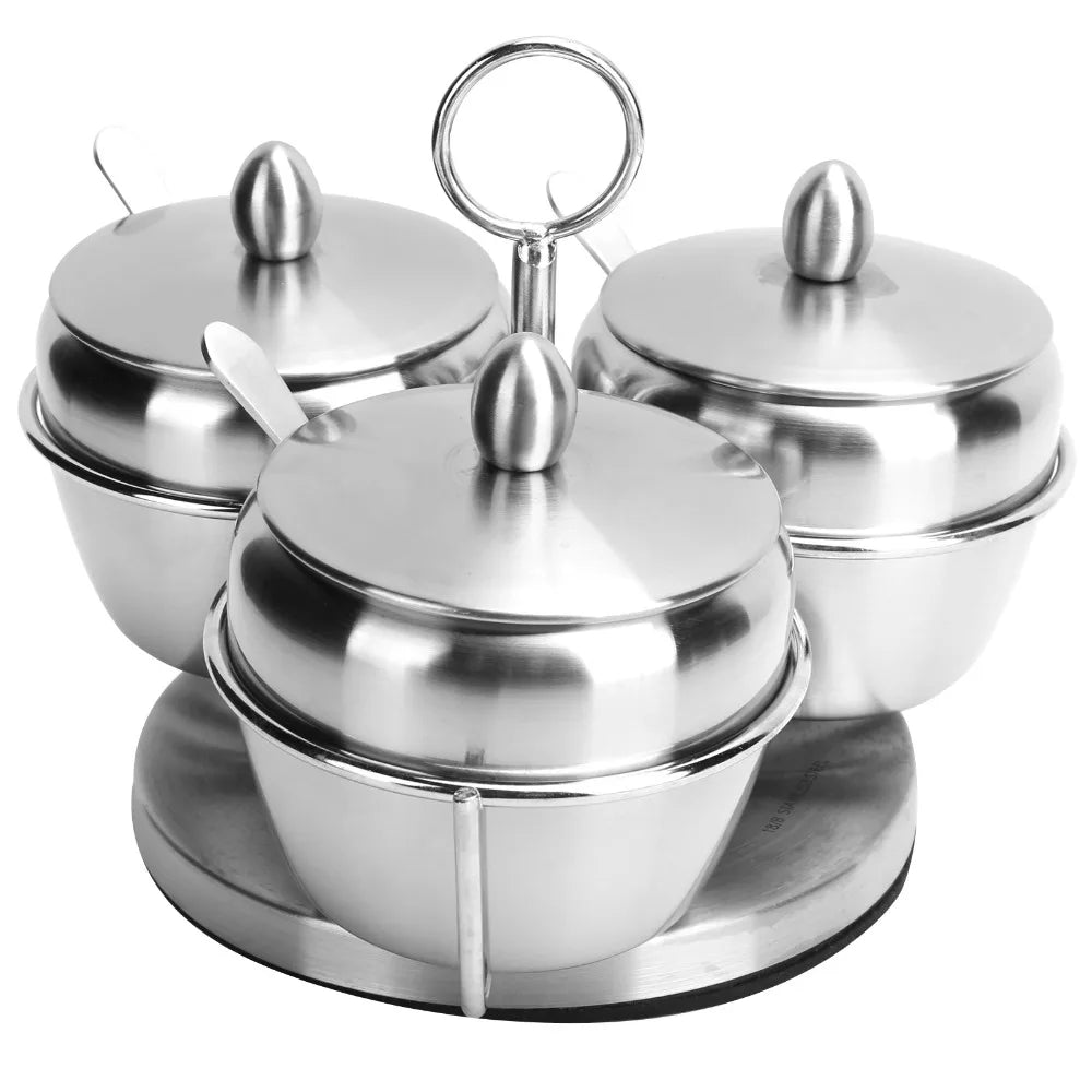 304 Stainless Steel Seasoning Pot Set | Rotating Rack & Spoons Seasoning Pot Set Richie's