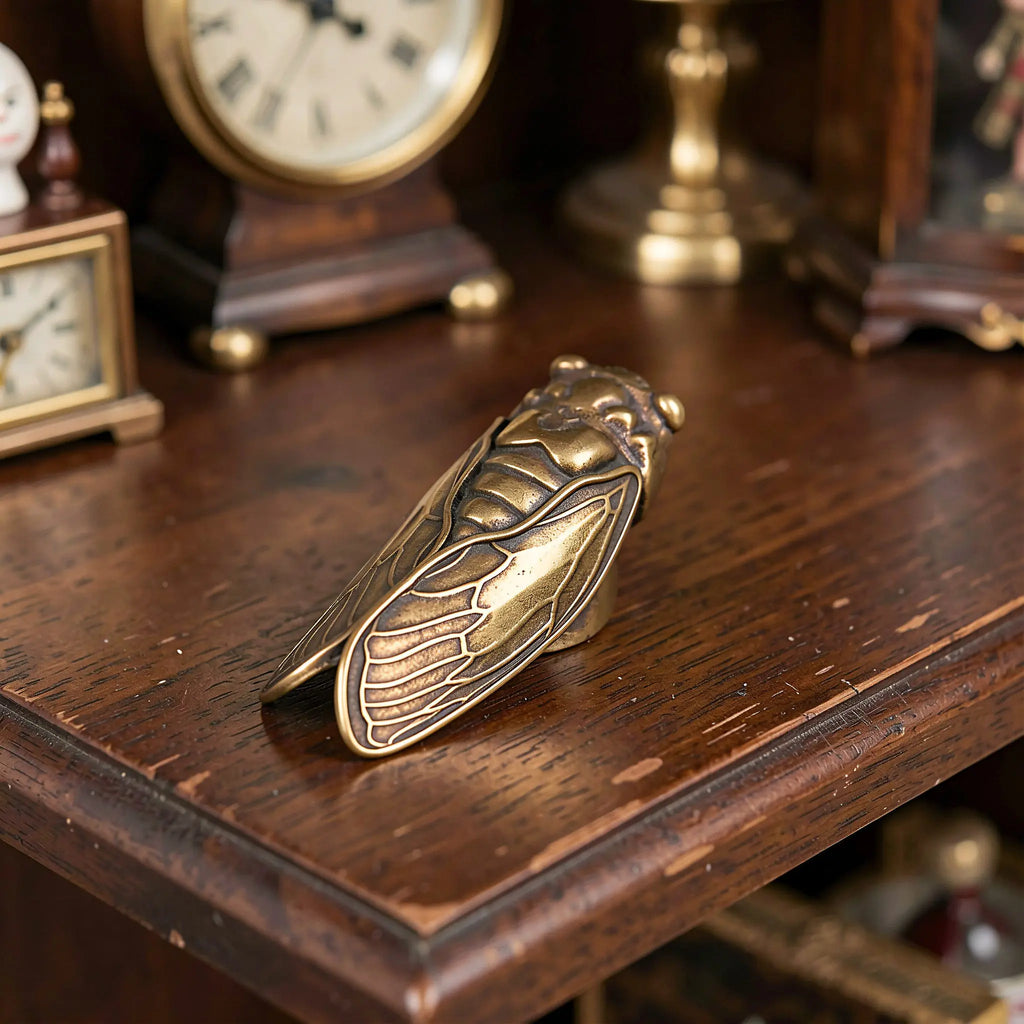 2Pcs Brass Cicada Figurines Vintage Insect Desktop Ornaments Decorative Figurine Richie's