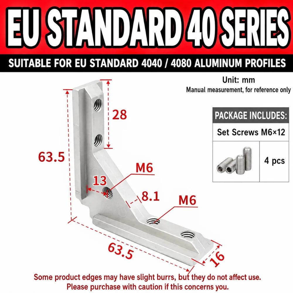 Aluminum Angle Slot Connector L Bracket 2020 3030 4040 Profile Corner Bracket Richie's 1pcs 4040