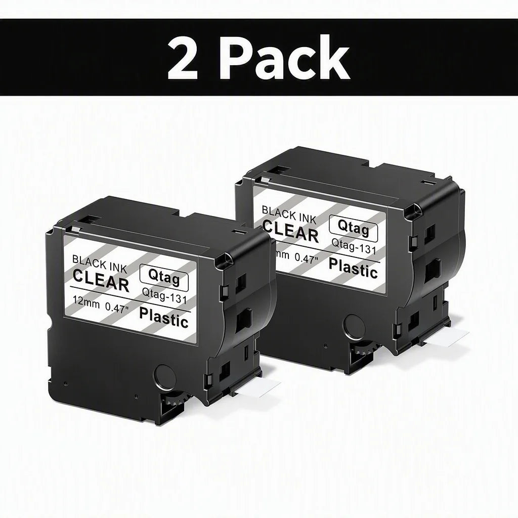 2-Pack Btag 231 Label Tape 12mm Black on White – Brother PT Label Maker Tape Richie's Clear