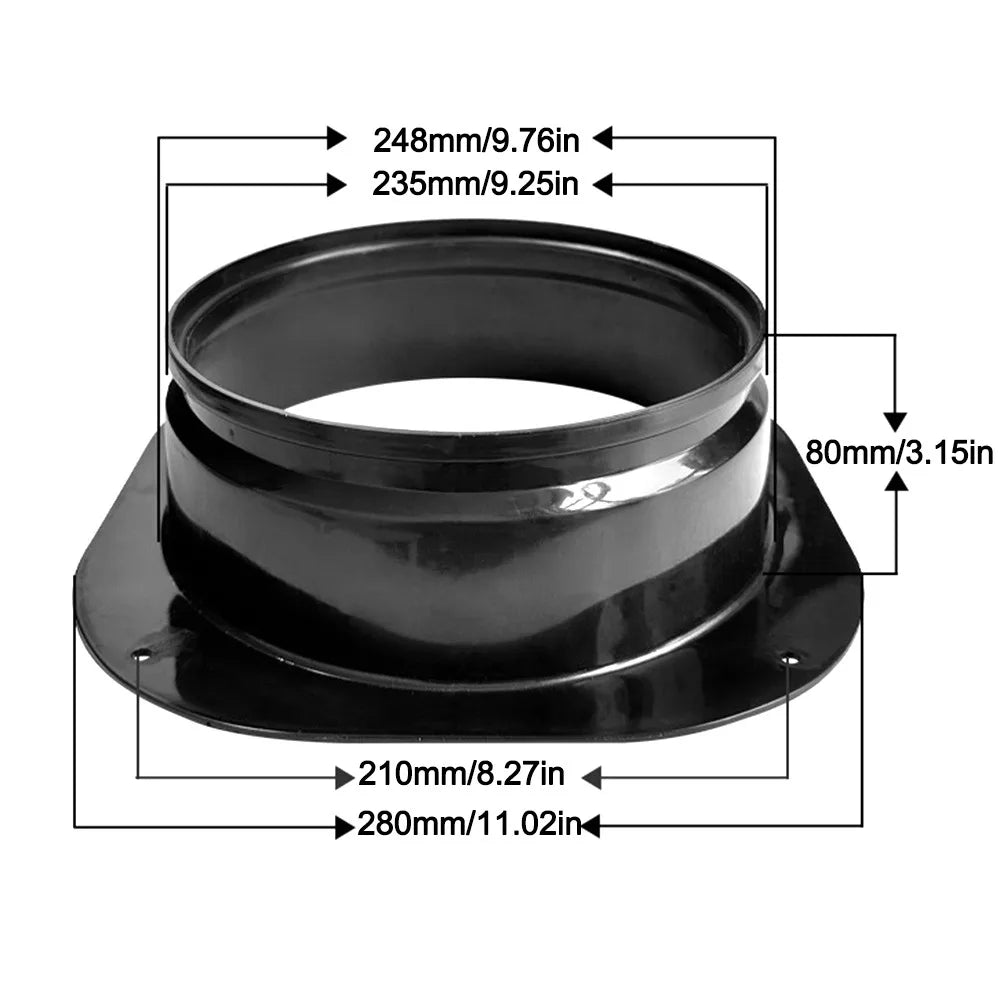 Plastic Vent Pipe Adapter Flange Connector | Wall-Mount Ducting Vent Pipe Adapter Richie's Black-250mm