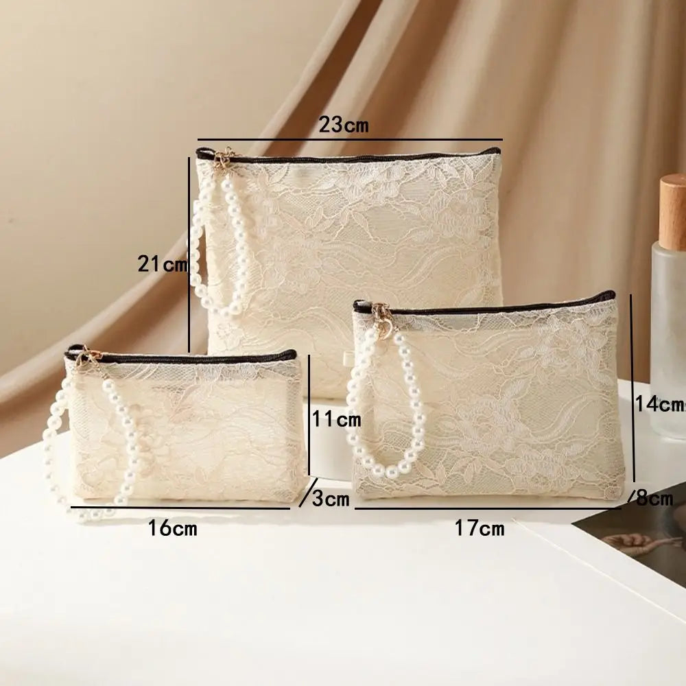 Lace Cosmetic Pouch Pearl Chain Makeup Travel Bag Organizer Cosmetic Travel Pouch Richie's