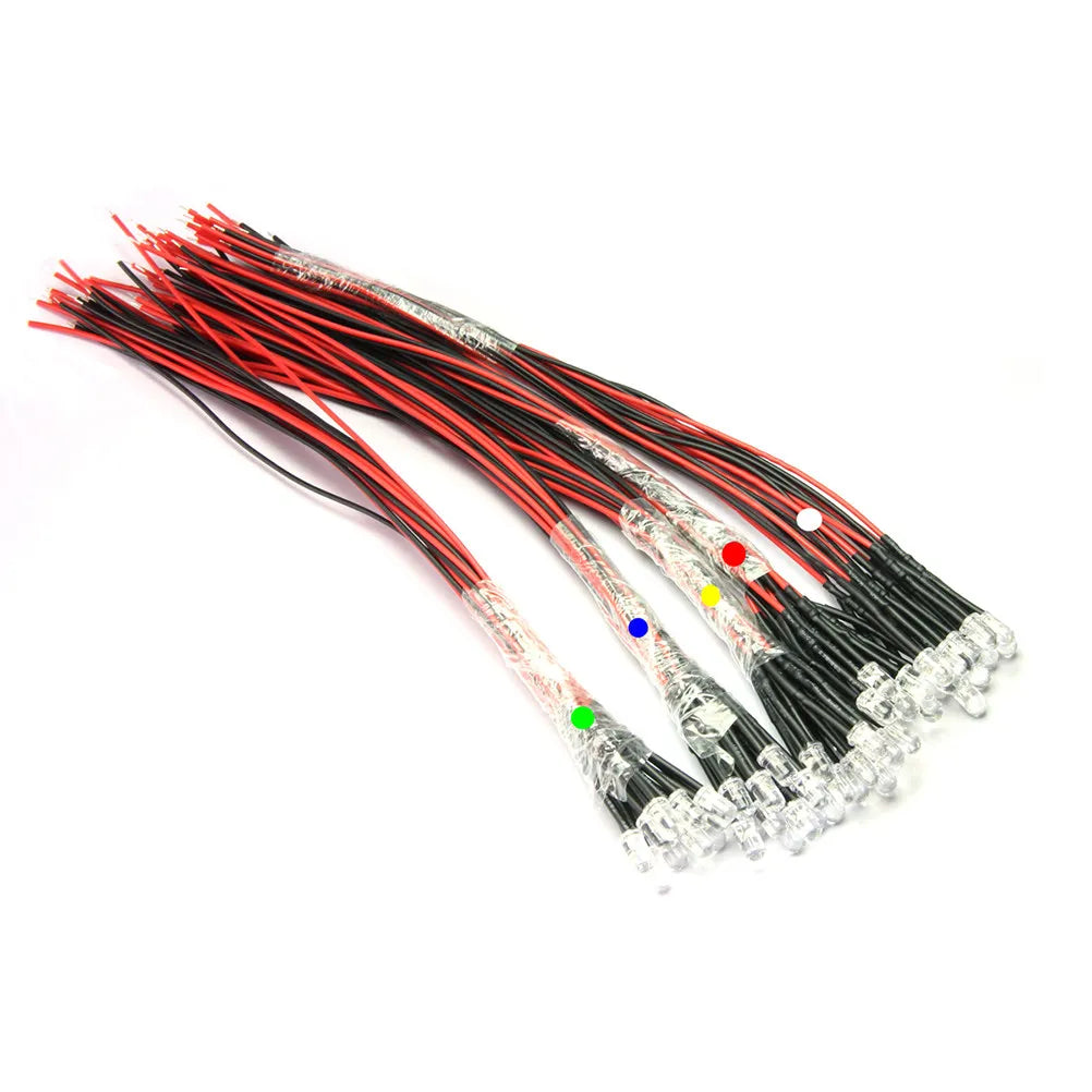 50Pcs Prewired 5mm LED Diode Lights 5 Colors 12V Car DIY Kit Prewired LED Kit Richie's