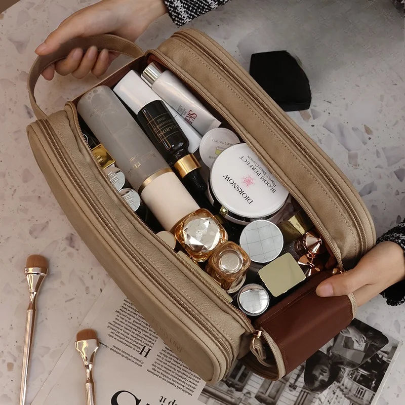 PU Leather Makeup Bag Large Capacity Double Zipper Travel Organizer Makeup Travel Bag Richie's