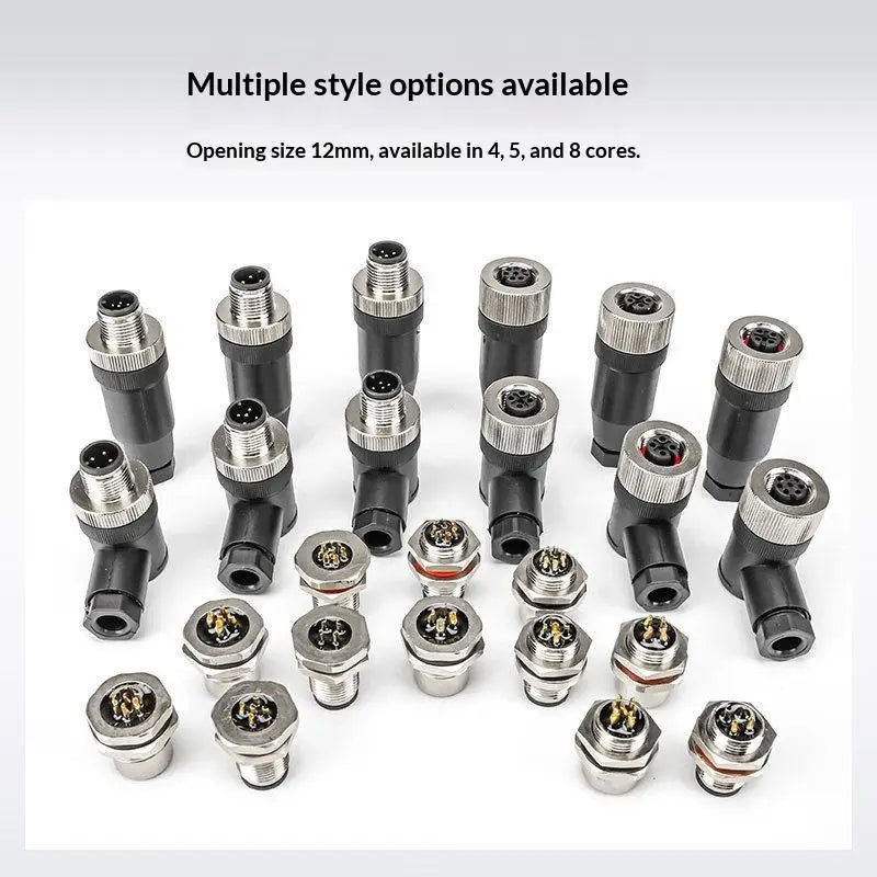 M12 IP67 Waterproof Connector 4/5/8 Pin Panel Socket 22AWG Wire Industrial Connector Richie's