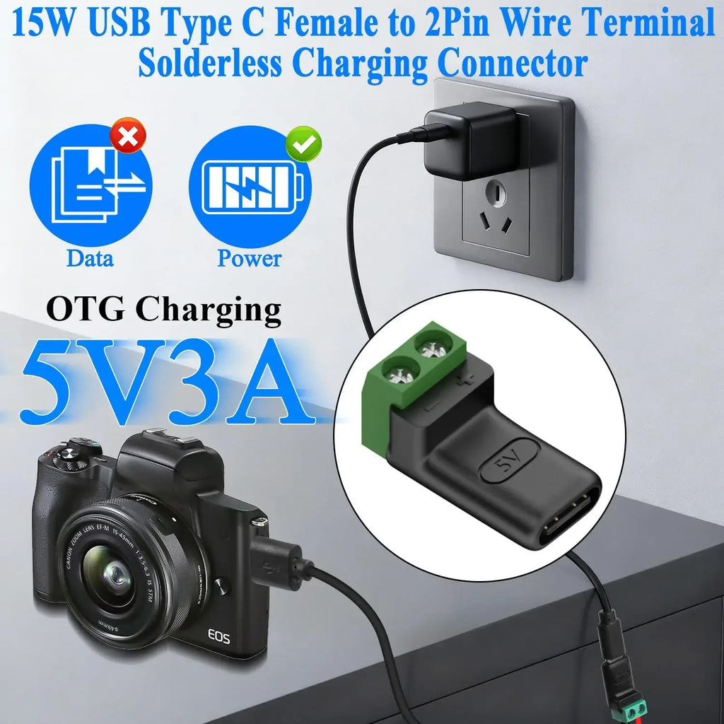 USB Type-C & Micro 2-Pin Screw Terminal Solderless Adapter 5V USB Terminal Adapter Richie's