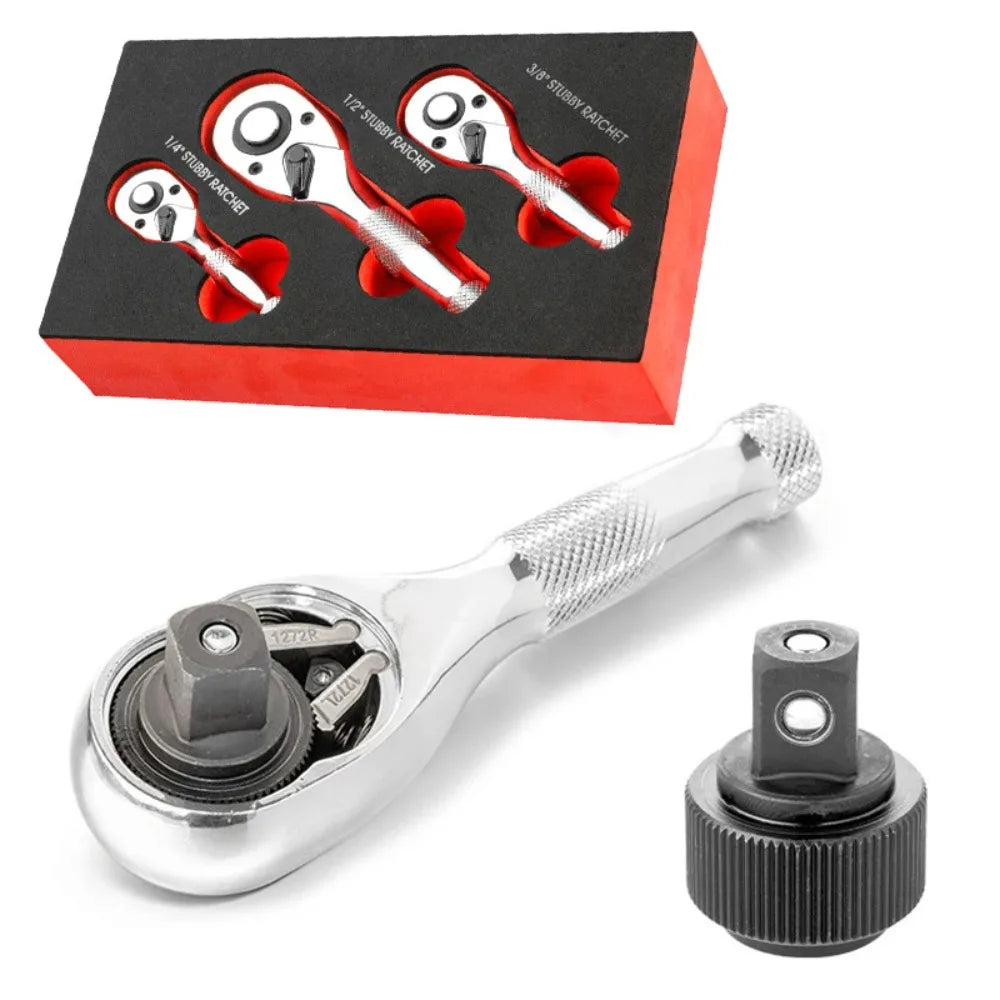 TOTNEND 72-Tooth Stubby Ratchet Set 1/4 3/8 1/2" Drive Ratchet Wrench Set Richie's
