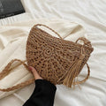Handmade Straw Woven Semicircle Crossbody Bag | Boho Beach Bag Woven Crossbody Bag Richie's Brown 23x17