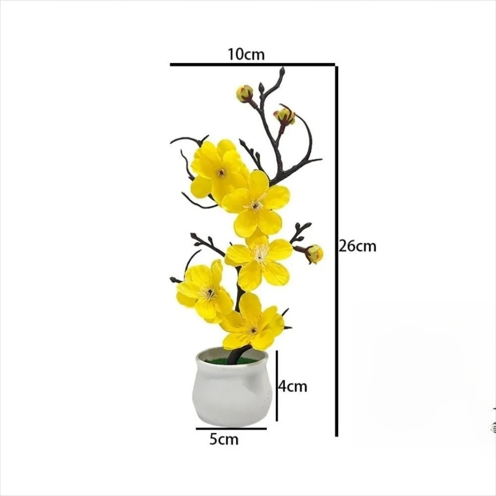 Red Artificial Plum Potted Flowers – Faux Silk Blooms in White Pot Artificial Potted Flower Richie's