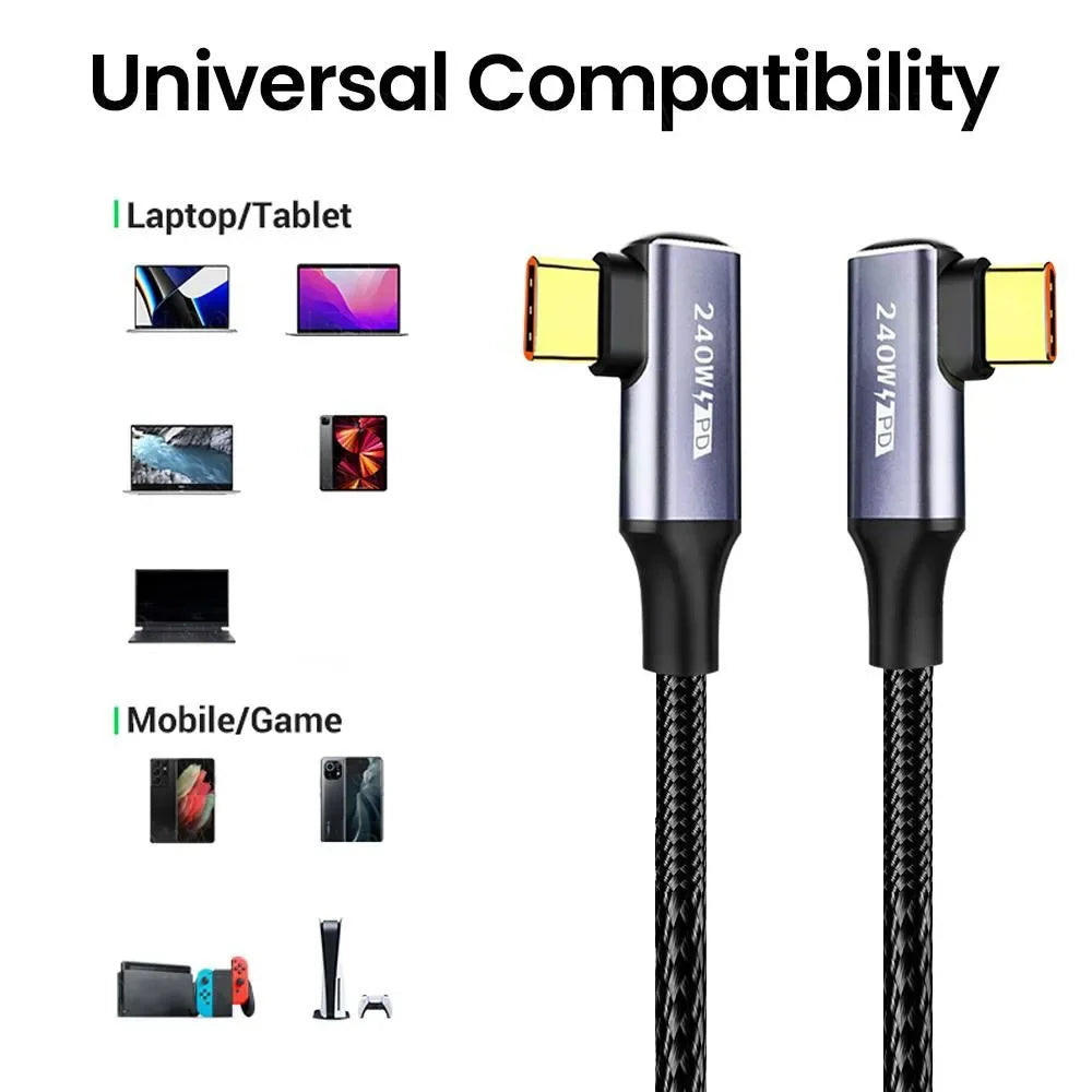 240W USB-C to USB-C Fast Charging Cable Dual 90° Braided 1M USB-C Charging Cable Richie's