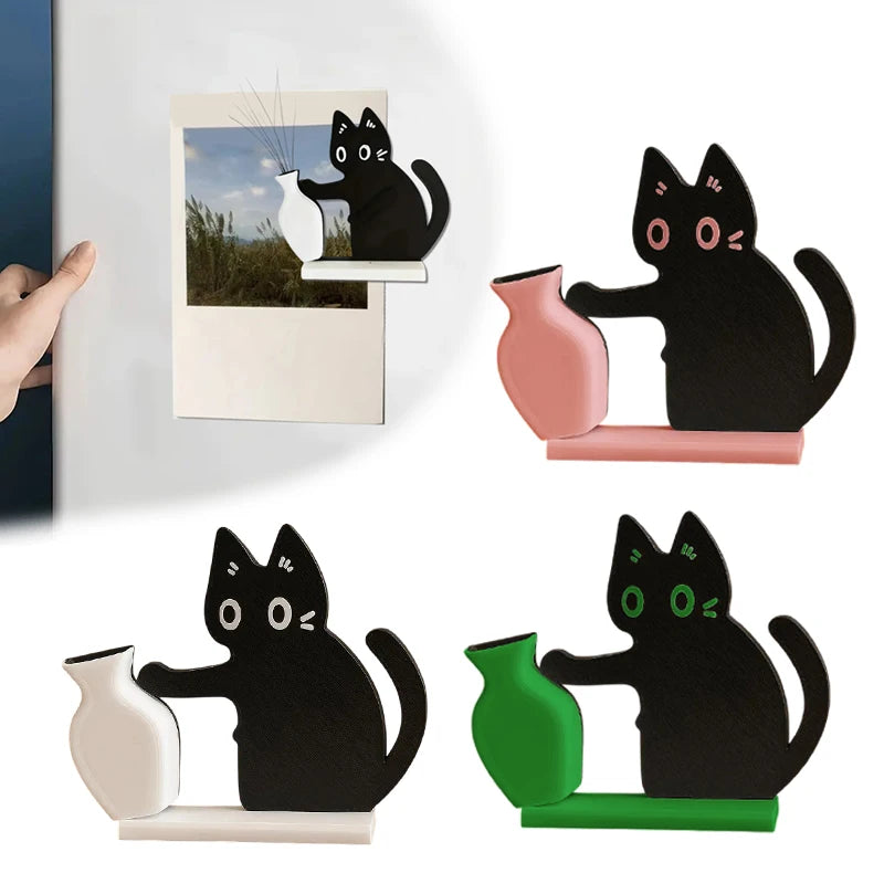 Black Cat Pushing Vase Fridge Magnet & Whisker Keepsake Box Decorative Fridge Magnet Richie's