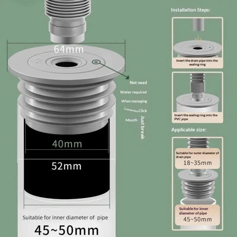 Silicone Floor Drain Seal Ring – Anti-Odor Sewer Pipe Plug Drain Seal Plug Richie's 45 to 50mm