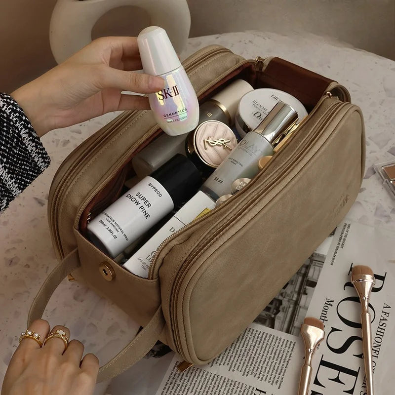PU Leather Makeup Bag Large Capacity Double Zipper Travel Organizer Makeup Travel Bag Richie's