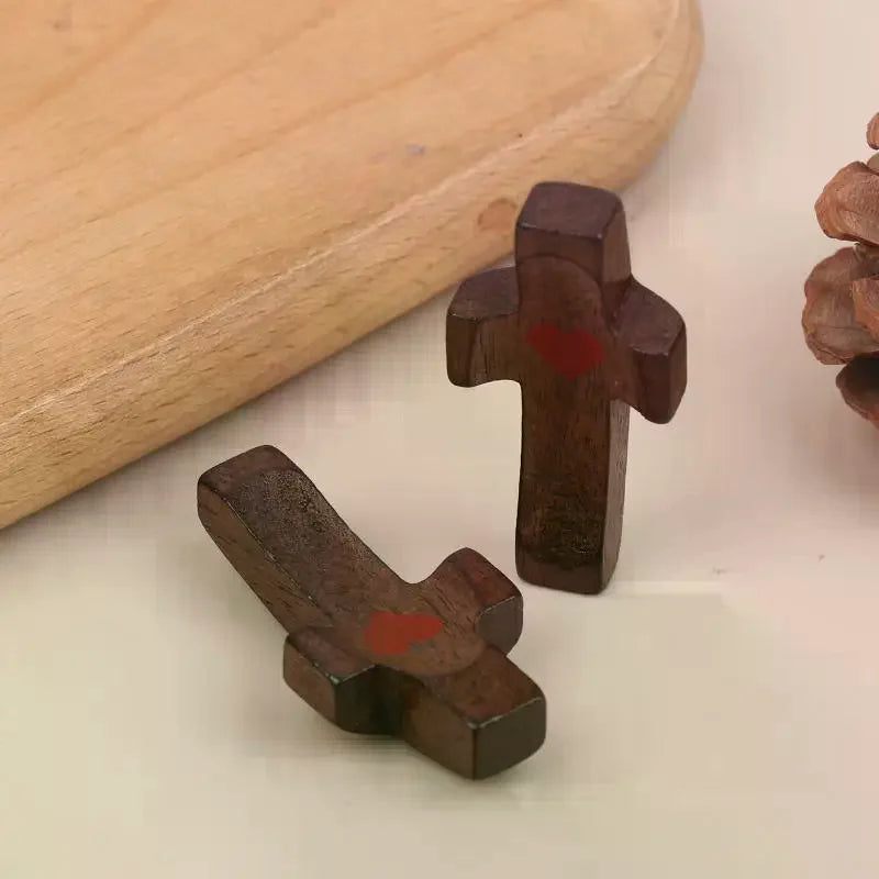 Black Walnut Wooden Pocket Prayer Cross – Handheld Faith Gift Wooden Prayer Cross Richie's