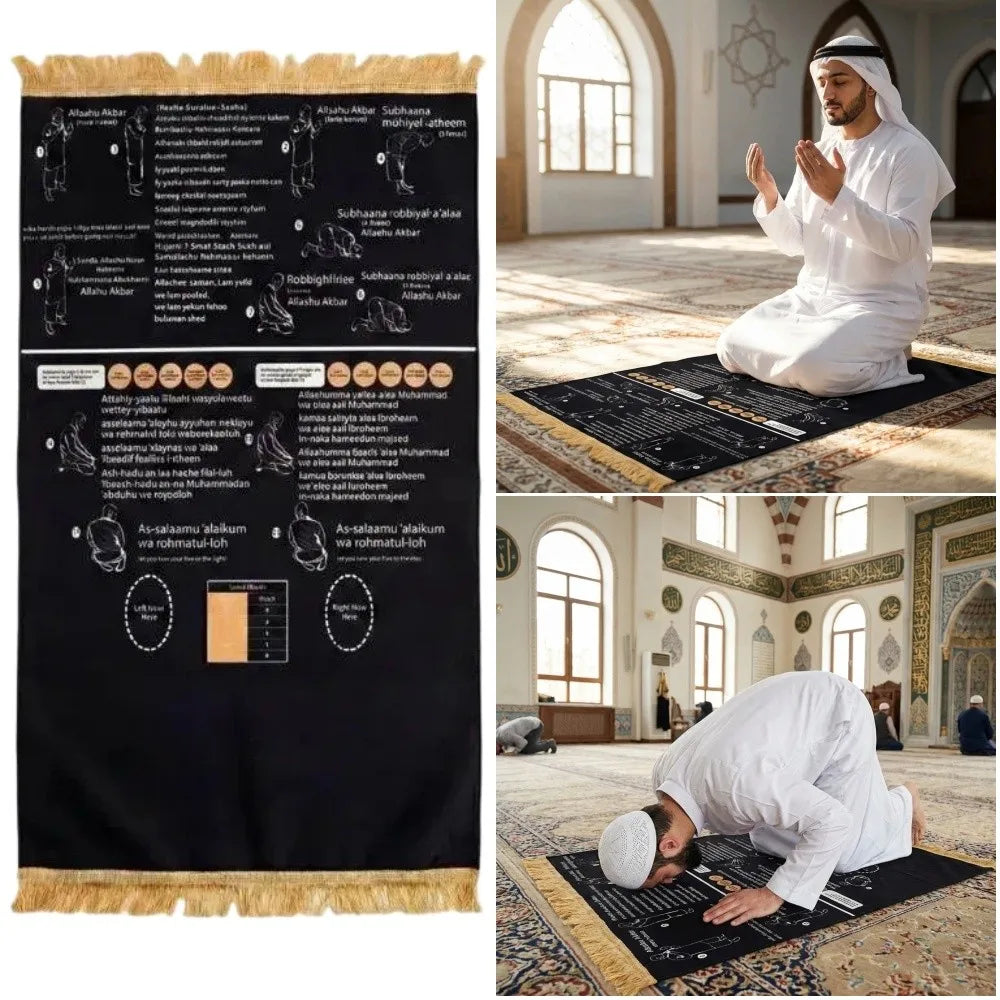 Educational Prayer Mat Foldable Bilingual Visual Guide Non-Slip Educational Prayer Mat Richie's