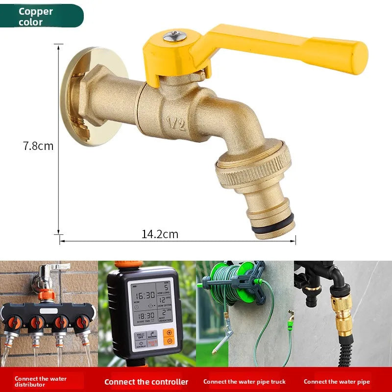 Outdoor Brass Antifreeze Faucet Dual Outlet Wall Mount Garden Tap Garden Faucet Richie's Copper single out