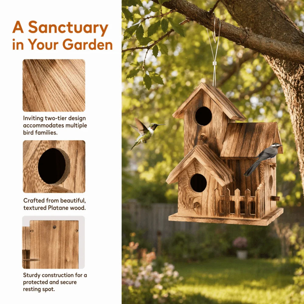 Wooden Birdhouse Outdoor Nesting Box | Platane Wood Garden Outdoor Birdhouse Richie's