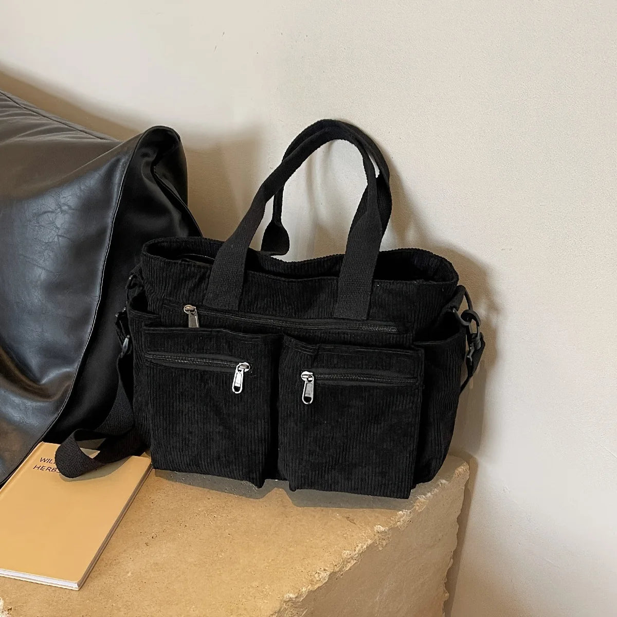 Large Capacity Corduroy Tote Bag | Korean Style Shoulder Bag Corduroy Tote Bag Richie's