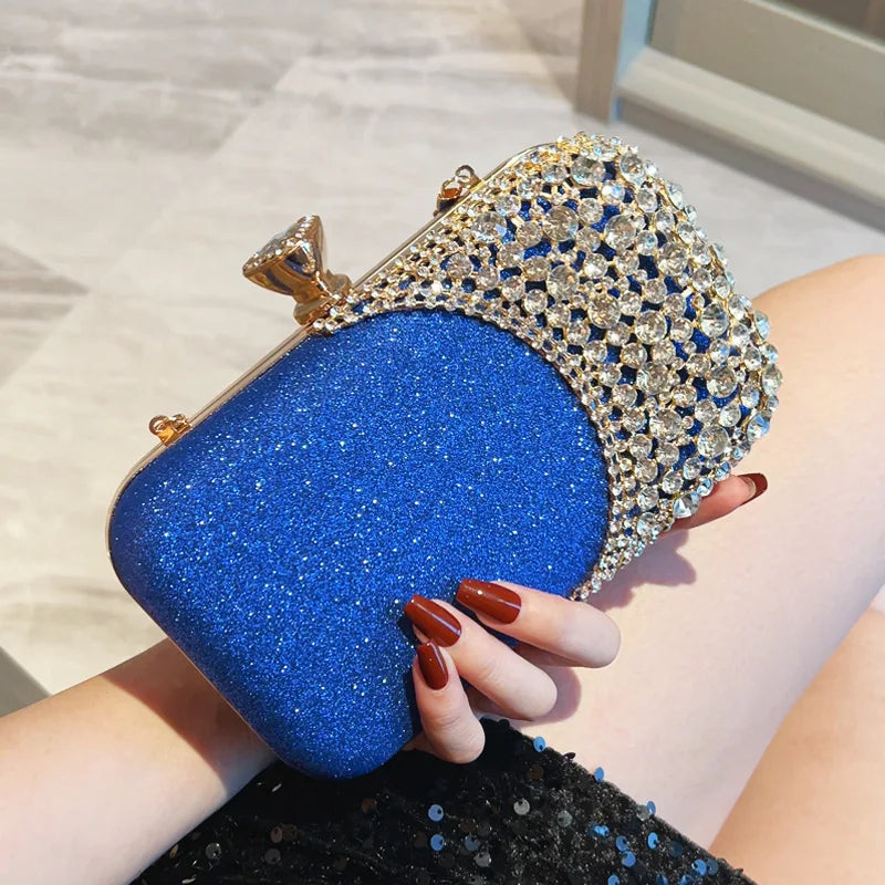 Women's Sequined Diamond Evening Bag – Bridal Chain Purse Evening Shoulder Bag Richie's blue