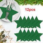 12pcs Christmas Star Felt Table Mats & Cutlery Bag Set Christmas Table Mats Richie's green 12pcs