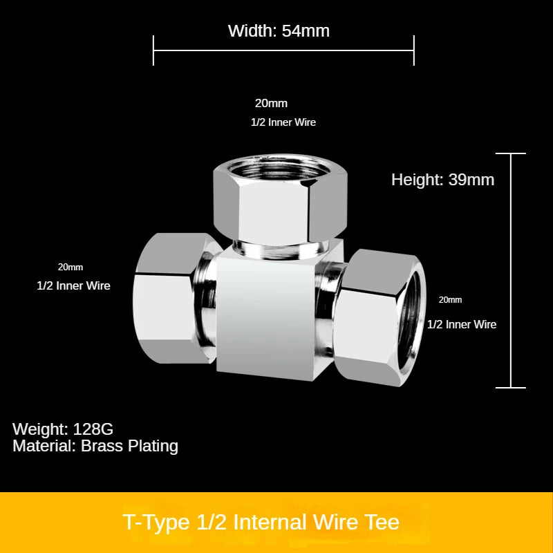 1/2" All-Brass Three-Way Faucet Splitter | 1-In-2-Out Fitting Brass Pipe Fitting Richie's 1