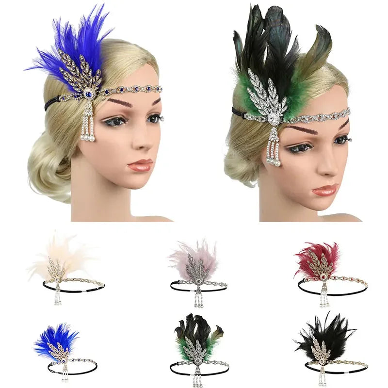 Women's Feather Flapper Headband – 1920s Vintage Rhinestone Feather Flapper Headband Richie's